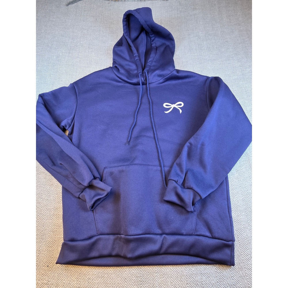 Navy Blue Bow Graphic Pullover Hoodie Sweatshirt Minimalist Navy M